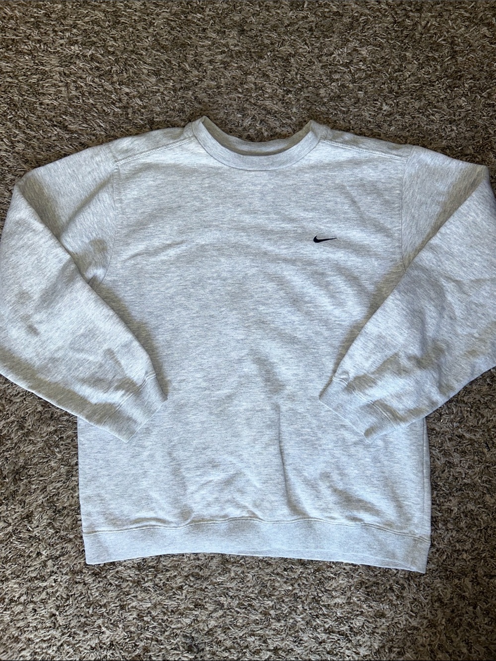 Nike Men's Heather Gray Cotton Blend Crewneck Sweatshirt with Black Swoosh - M